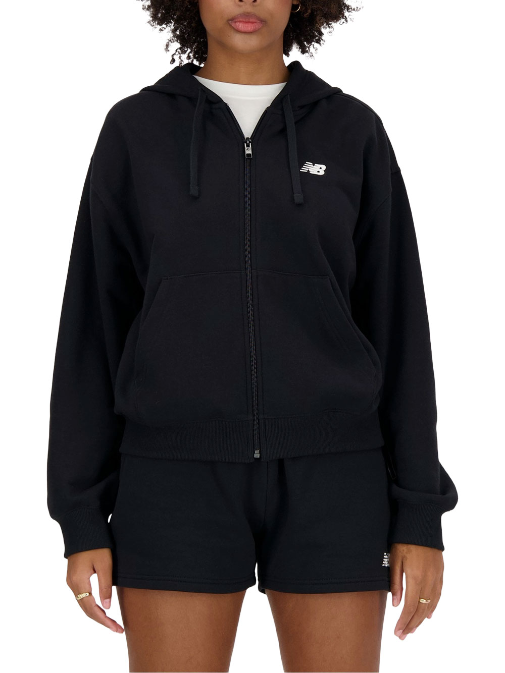 damen new balance french terry zip sweatshirt - schwarz größe s