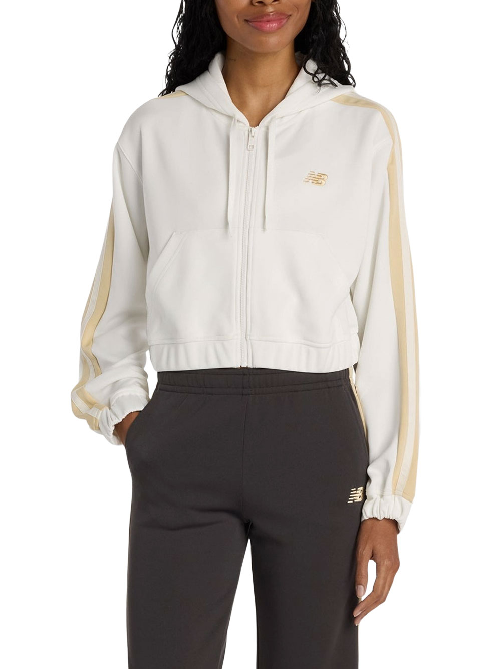 new balance damen interlock zip sweatshirt - elfenbein größe m